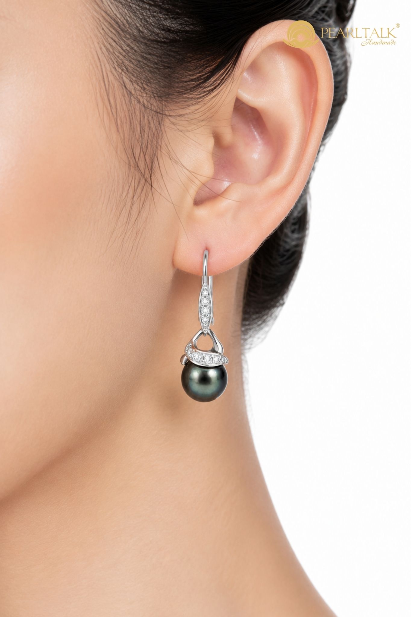 BÔNG TAI BẠC KIỂU ĐEN ÁNH XANH 9MM